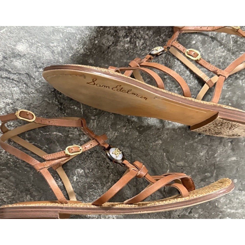 Sam Edelman Gwen Strappy Gladiator Leather Sandal Double Buckle Cognac Sz 8 - Picture 4 of 11